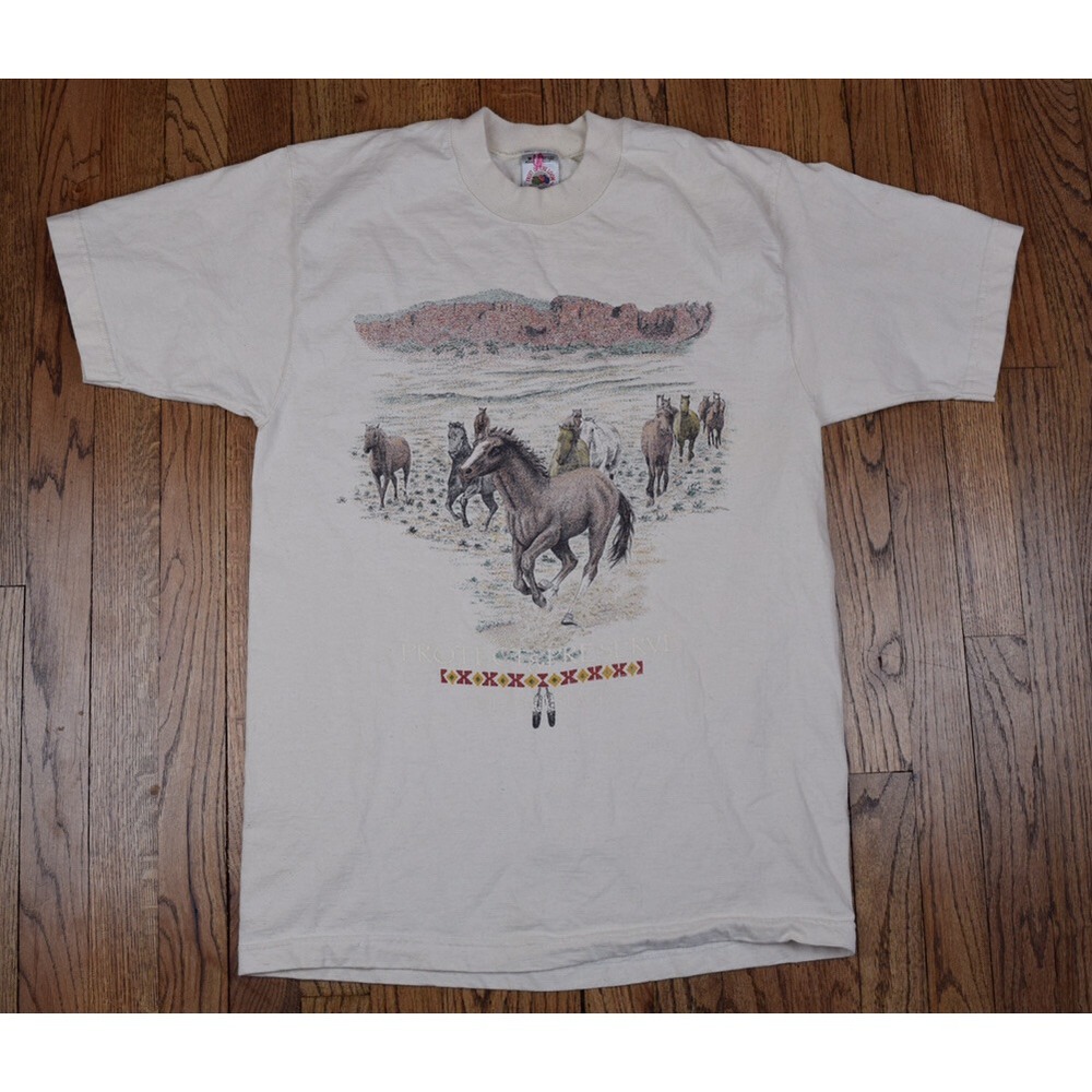 Vintage Indian Protect And Preserve Wild Mustangs Horses T Shirt Size Medium